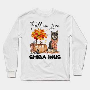 Fall In Love With Shiba Inus Fall Pumpkin Thanksgiving Long Sleeve T-Shirt